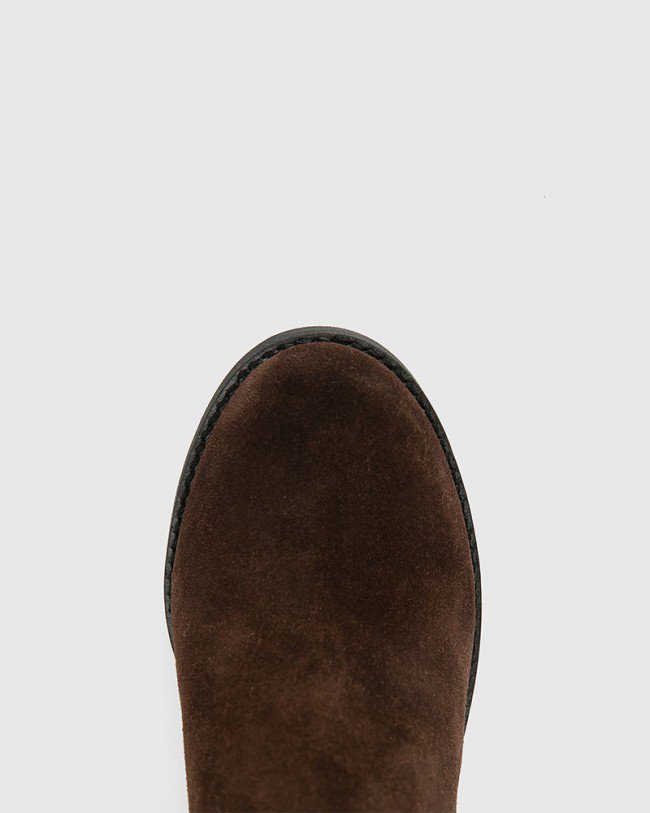 Wittner Tobey Brown Suede Elastic Gusset Block Heel Ankle Boot