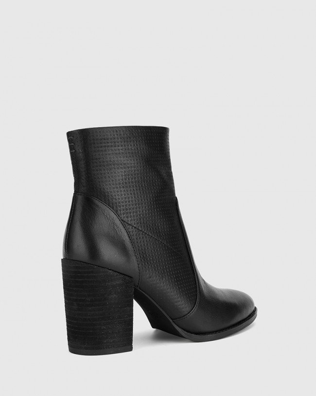 Wittner Halstead Black Scotch Leather Block Heel Ankle Boot