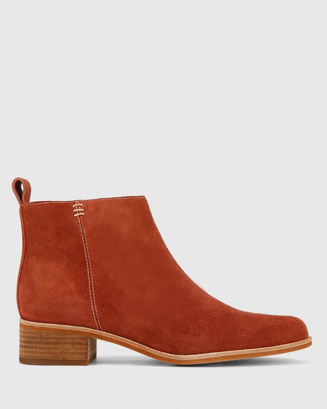 Wittner Glover Rust Suede Leather Flat Almond Toe Ankle Boot