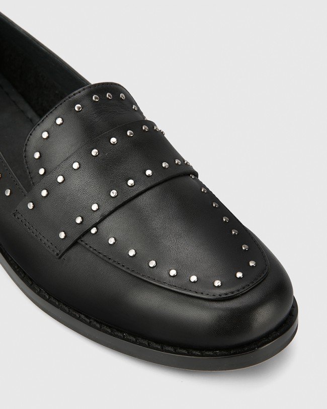 Wittner Emelian Black Leather Stud Detail Loafer