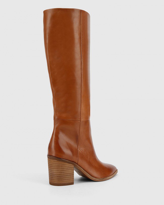 Wittner Preslee Cognac Leather Block Heel Long Boot