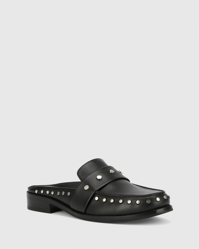 Wittner Emsley Black Leather Studd Mule