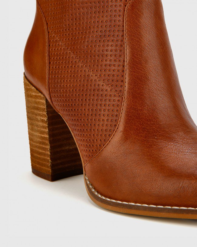 Wittner Halstead Cognac Leather Block Heel Ankle Boot