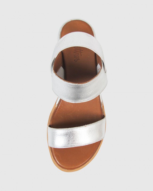 Wittner Kaylin Silver Elastic Leather Wedge Sandal