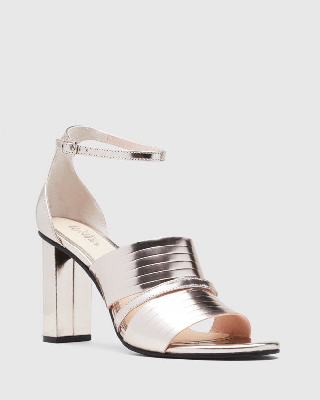 Wittner Rizzo Rose Gold Leather Open Toe Heel