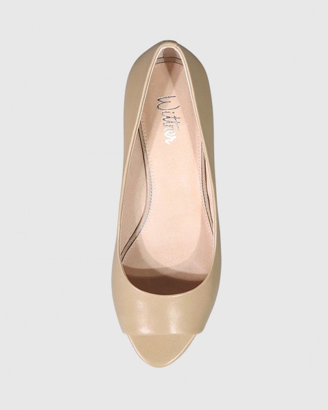 Wittner Mae Nude Leather Open Toe Wedge