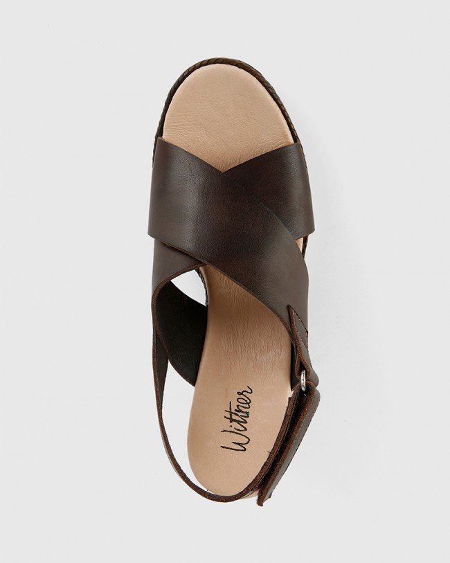 Wittner Violas Chocolate Brown Leather Slingback Wedge