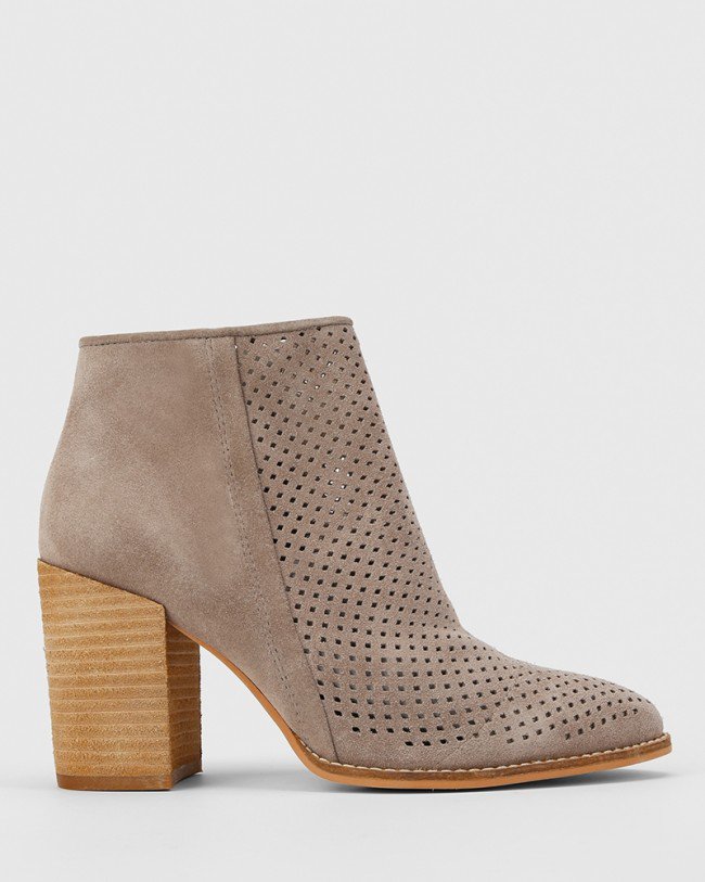 Wittner Haruko Stone Suede Perforated Block Heel Ankle Boot