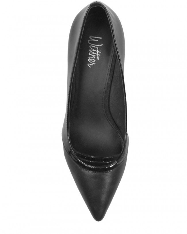 Wittner Dalton Black Patent Leather Pointed Closed Toe Mid Heel