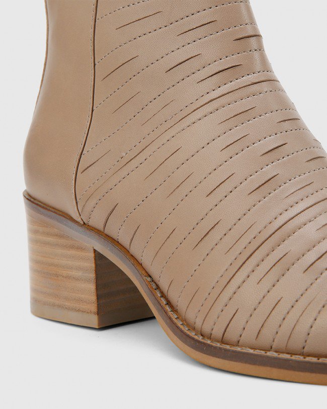 Wittner Jaylee Stone Leather Almond Toe Block Heel Ankle Boot