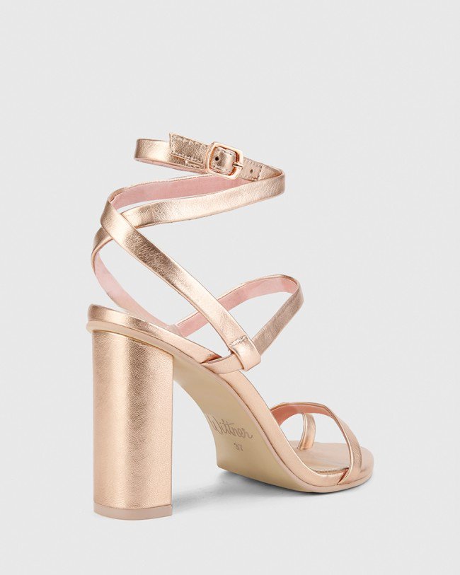 Wittner Regeena Rose Gold Metalic Leather Block Heel Sandal