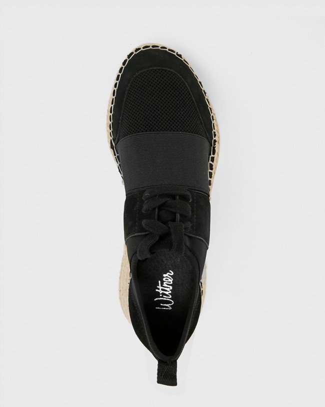 Wittner April Black Leather & Elastic Espadrille Sneaker