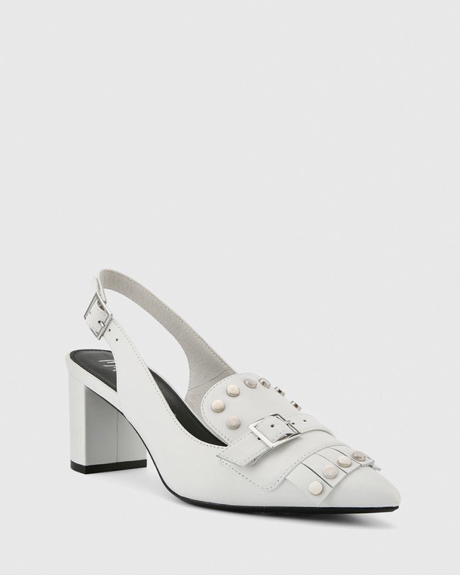 Wittner Danae White Leather Stud Detail Slingback Heel