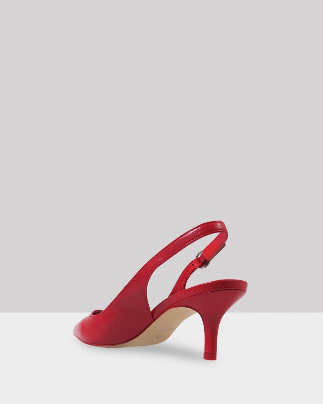 Wittner Nancie Red Leather Pointed Toe Slingback Mid Heel