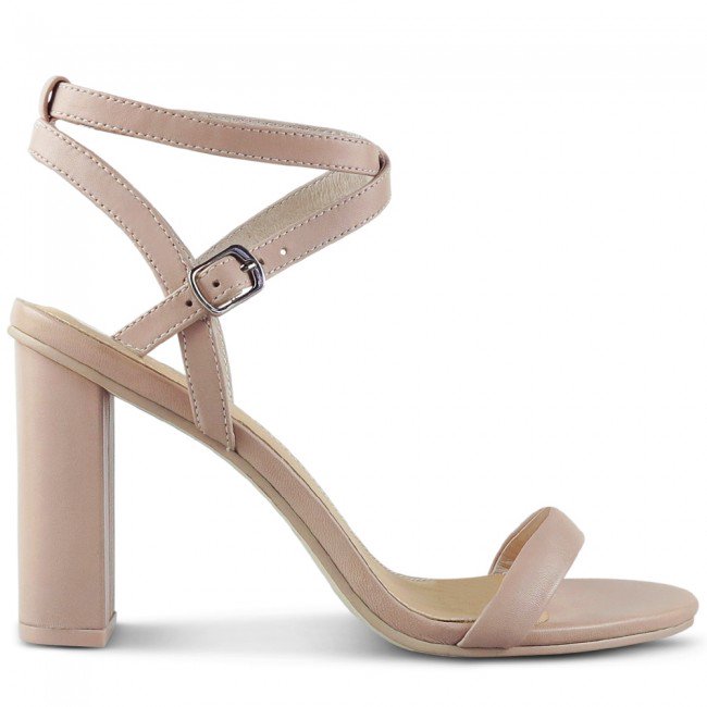 Wittner Raven Nude Leather Open Toe Block Heel
