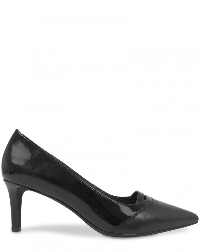 Wittner Dalton Black Patent Leather Pointed Closed Toe Mid Heel
