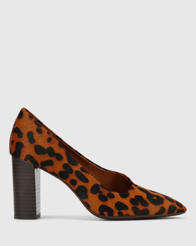 Wittner Patterson Leopard Printed Hair On Leather Almond Toe Block Heel