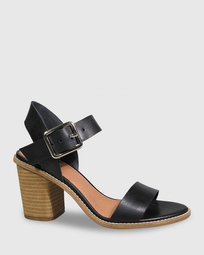 Wittner Fantine Black Leather Block Heel Sandal