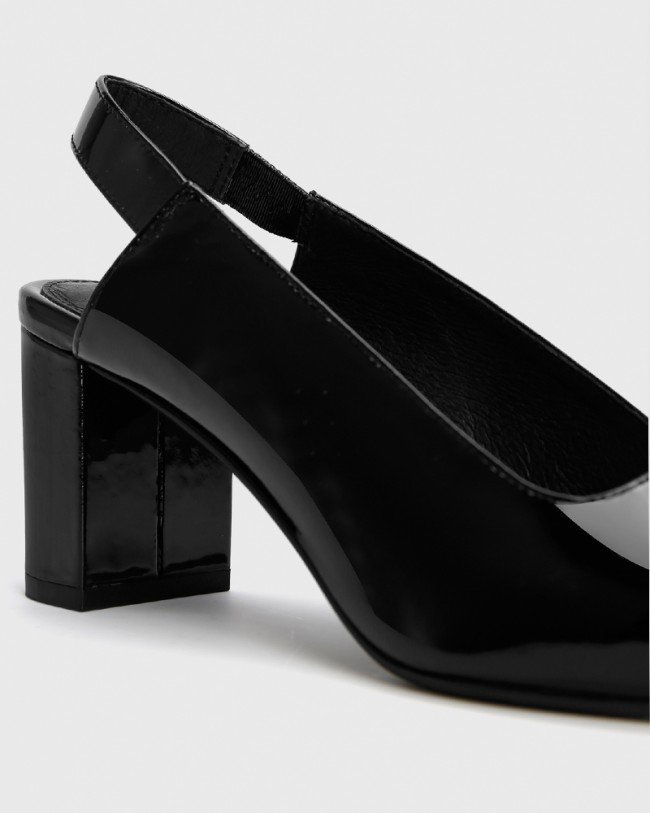 Wittner Daveen Black Patent Slingback Block Heel