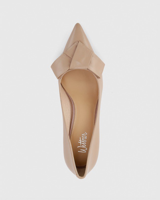 Wittner Natasha Nude Leather Bow Detail Kitten Heel