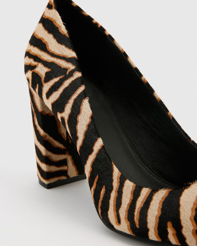 Wittner Hether Zebra Pony Hair Leather Pointed Toe Block Heel