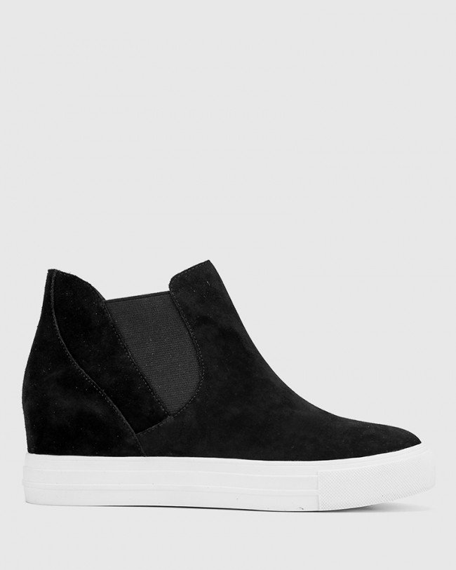 Wittner Sanders Black Suede Leather Slip On Wedge Sneaker