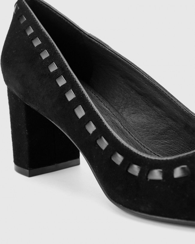 Wittner Dallory Black Suede Leather Pointed Toe Block Heel
