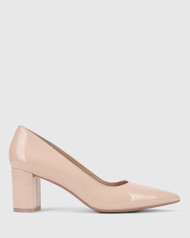 Wittner Dalena Pink Patent Pointed Toe Block Mid Heel