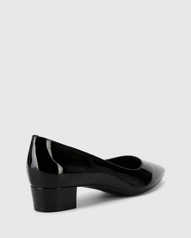 Wittner Armin Black Patent Leather Block Heel Pointed Toe