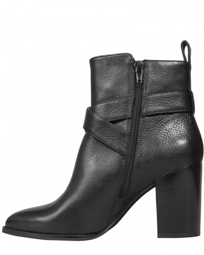 Wittner Hilario Black Leather Strap Detail Block Heel Ankle Boot