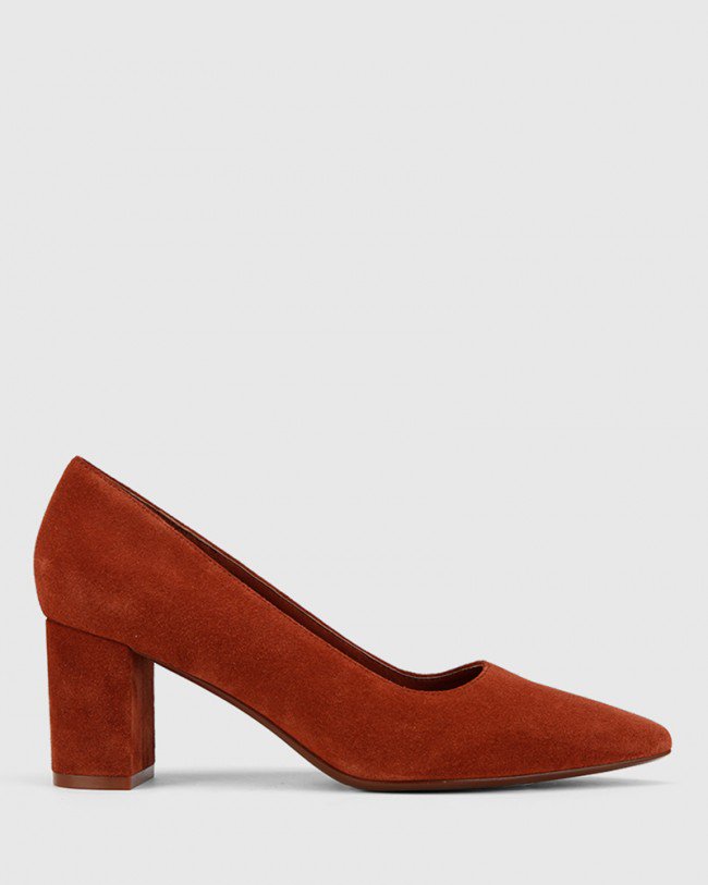 Wittner Dalena Rust Suede Leather Block Heel Pointed Toe