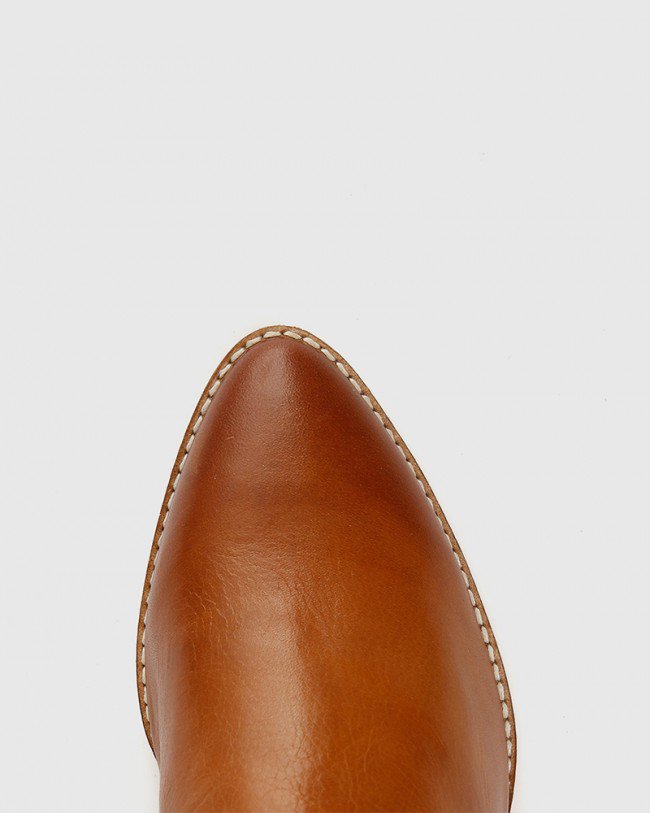 Wittner Kerrence Cognac Leather Block Heel Harness Ankle Boot