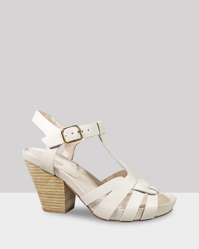 Wittner Carlino Vintage Ivory Leather Block Heel Sandal