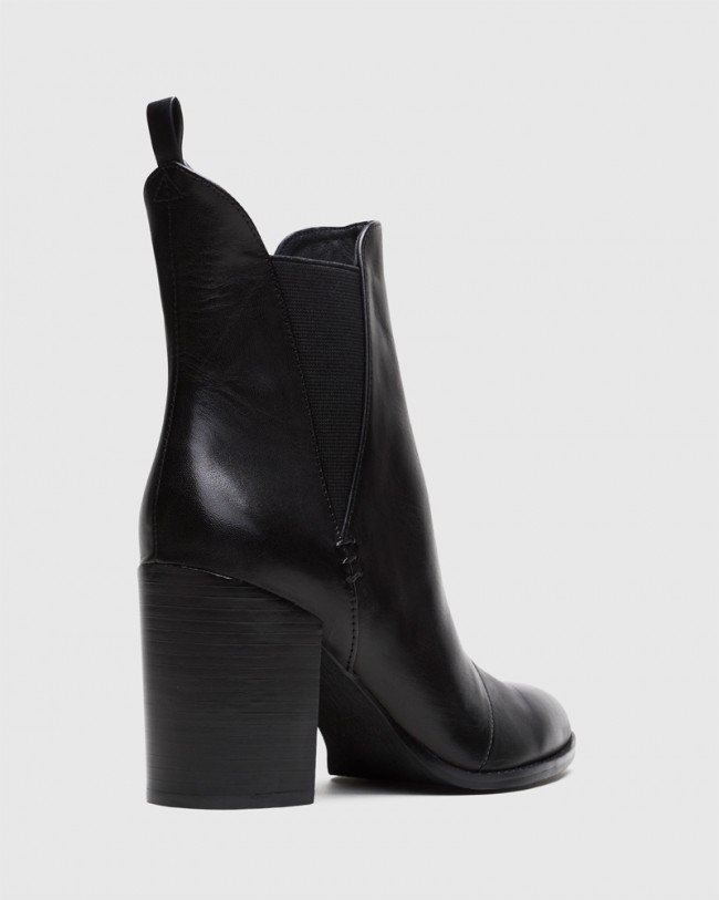 Wittner Honesty Black Leather Elasticated Gusset Block Heel Ankle Boot
