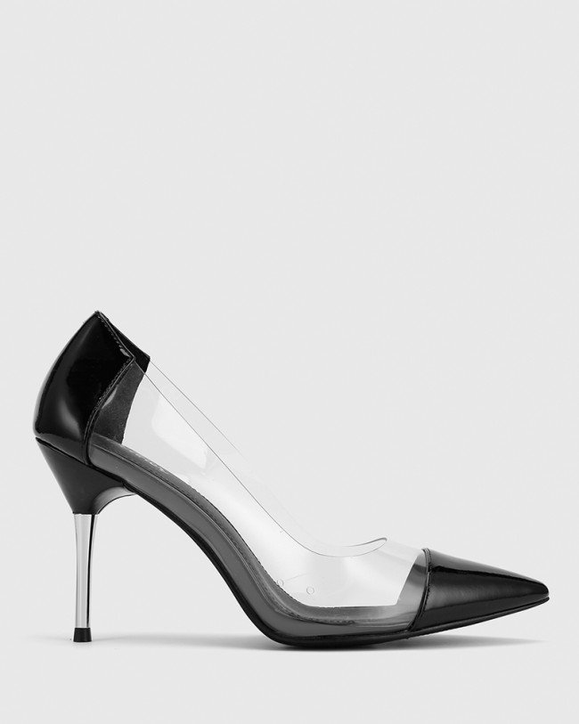 Wittner Harington Black Patent and Vinyl Pointed Toe Stiletto Heel