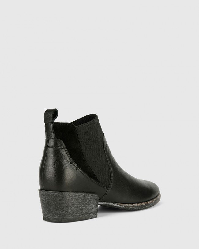 Wittner Memphis Black Leather and Suede Gusset Ankle Boot