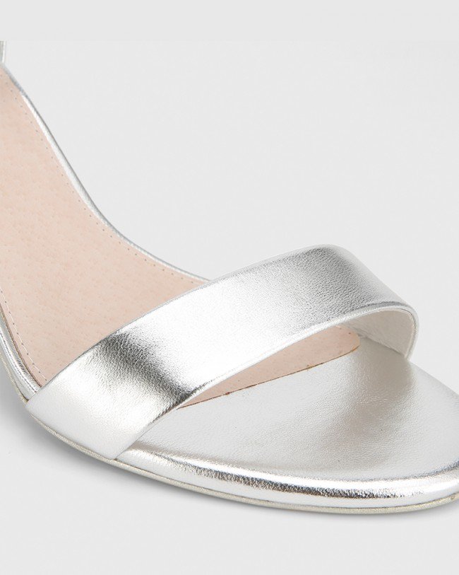 Wittner Imina Silver Leather Ankle Strap Stiletto Heel Sandal