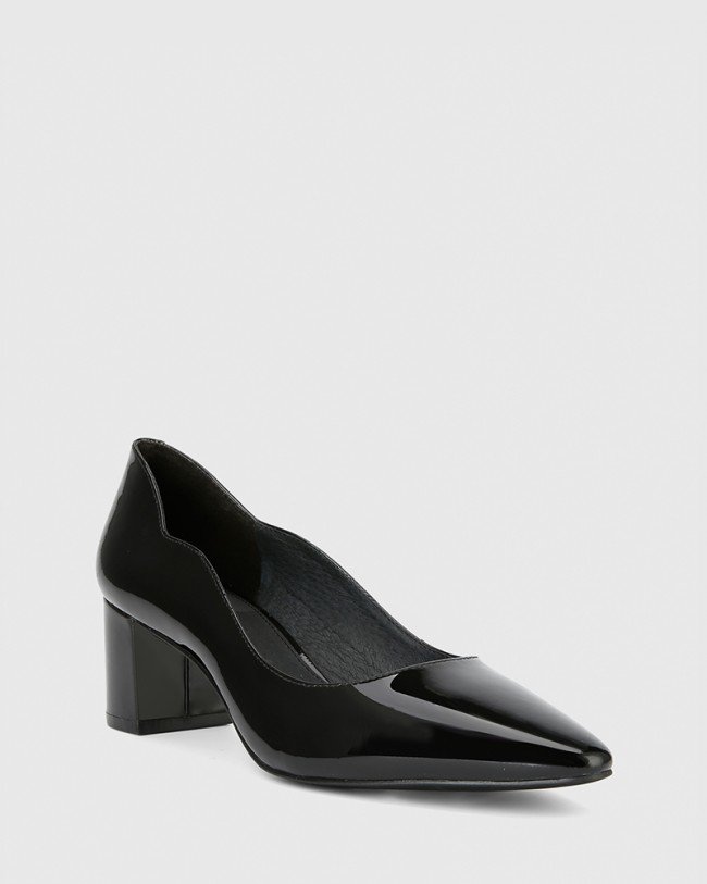 Wittner Lynn Black Patent Almond Toe Block Heel