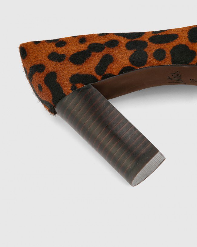 Wittner Patterson Leopard Printed Hair On Leather Almond Toe Block Heel