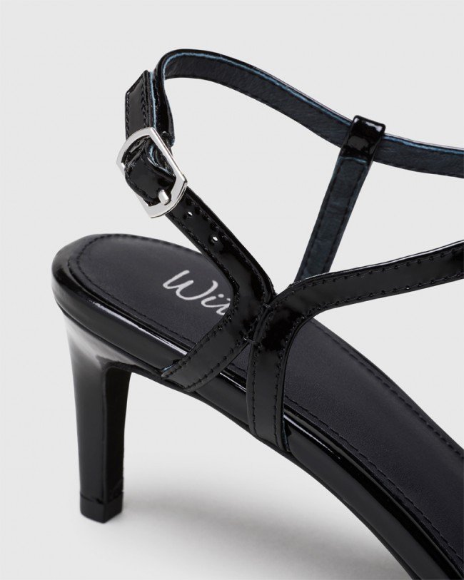 Wittner Devin Black Patent Pointed Toe Mid Heel