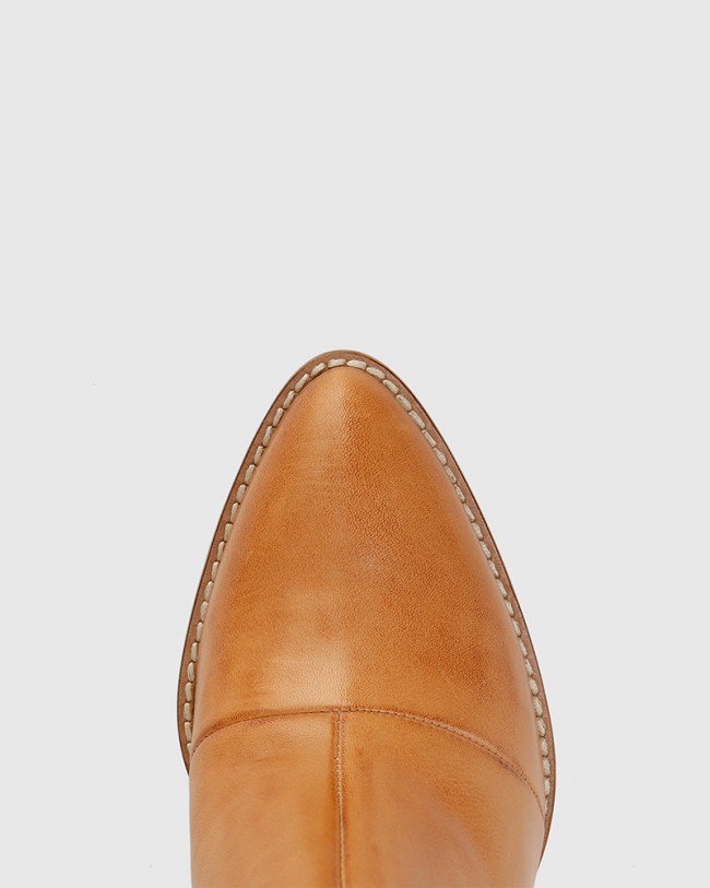 Wittner Honesty Tan Leather Elasticated Gusset Block Heel Ankle Boot