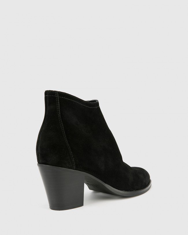 Wittner Kylar Black Suede Leather Round Toe Block Heel Ankle Boot