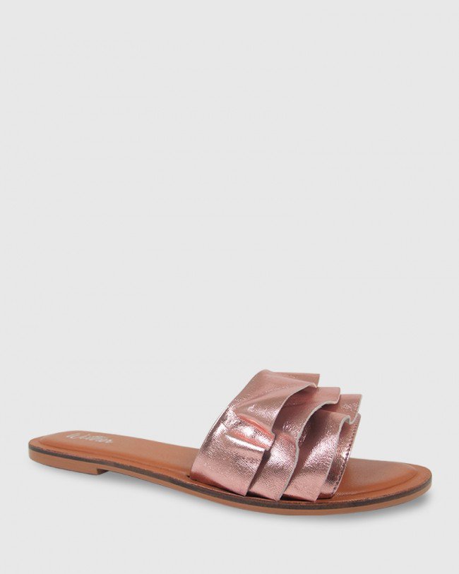 Wittner Indira Rose Gold Leather Ruffle Flat Slide