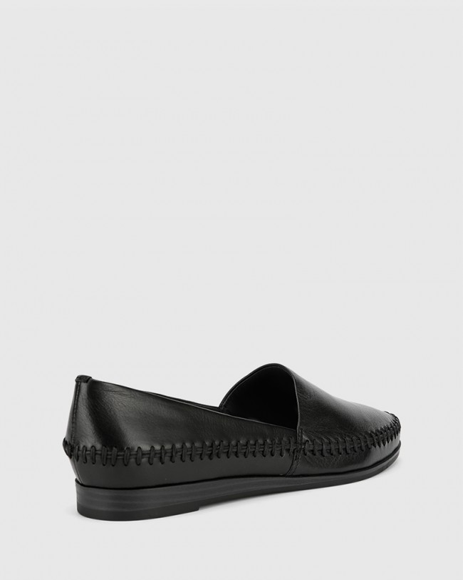 Wittner Christy Black Leather Wedge Slip On Flat