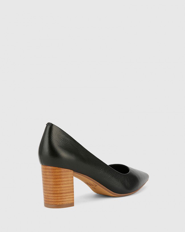 Wittner Dalena Black Scotch Leather Block Heel Point Toe