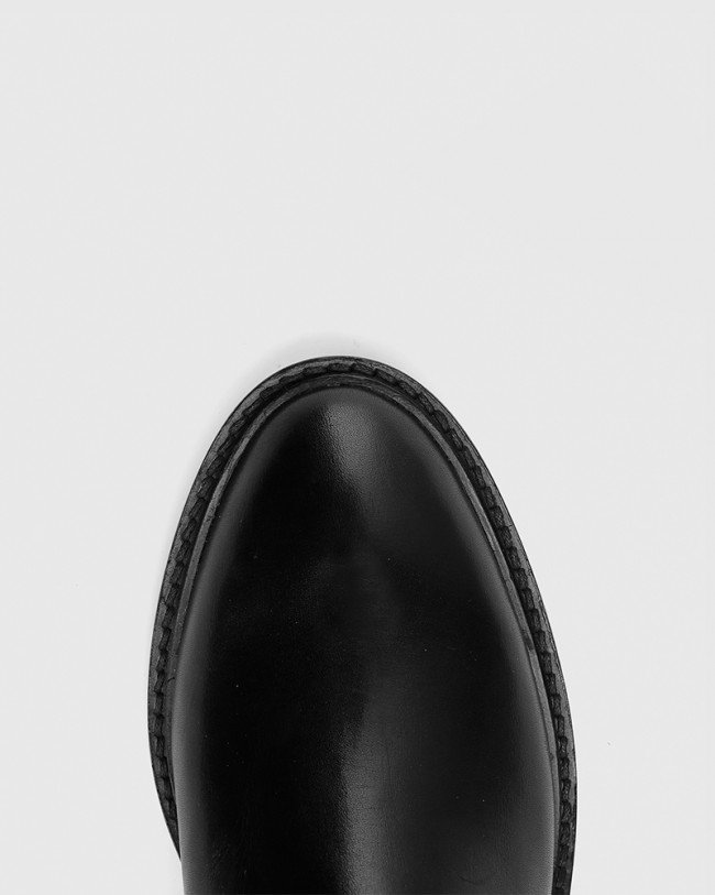 Wittner Dean Black Suede Leather Lace Up Flat Boot