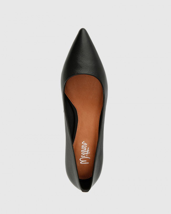 Wittner Dalena Black Scotch Leather Block Heel Point Toe