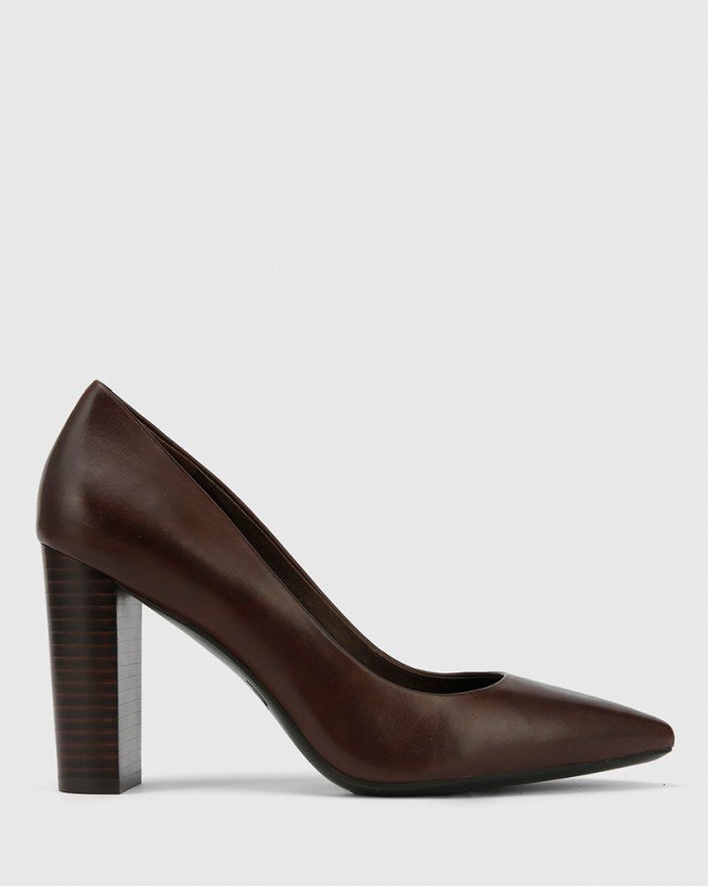 Wittner Hether Chocolate Leather Pointed Toe Block Heel