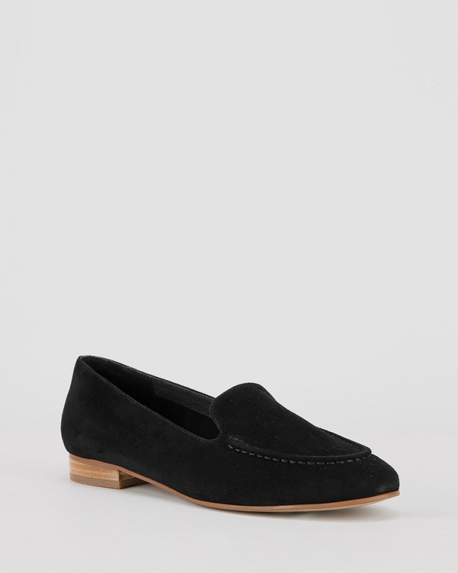 Wittner Brielle Black Suede Leather Round Toe Flat