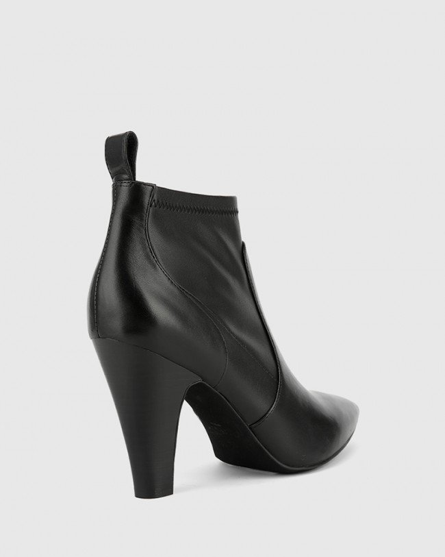 Wittner Holten Black Stretch Leather Block Heel Ankle Bootie